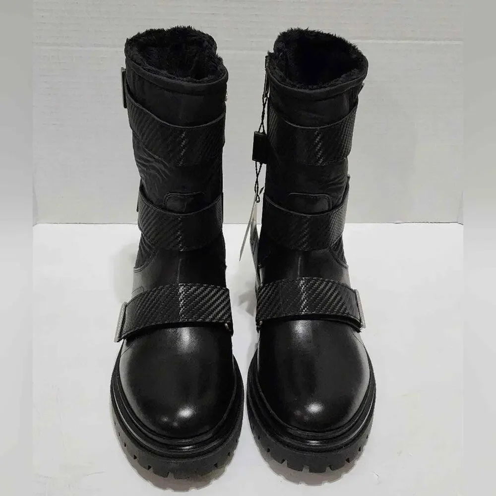 MAeLo Italian Leather fur lined lug sole grunge biker moto Boots size Eu 41